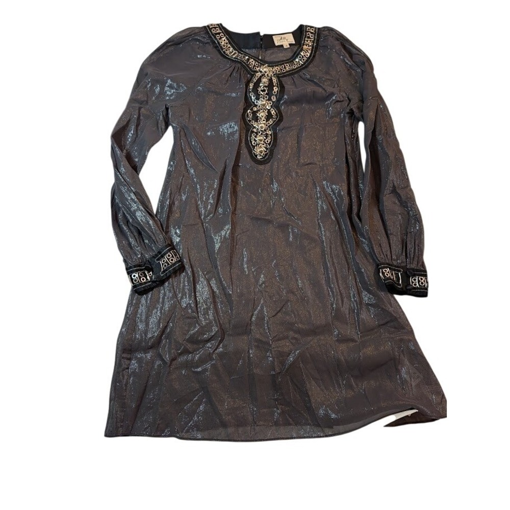 Milly of New York Silk Blend Sheer Embellished Metallic Dress Tunic Size‎ 4